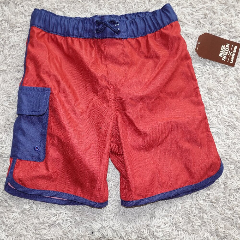 Boys Size XS 4-5 Blake Shelton x Lands' End Boys Red Cargo Swim Trunk, NWT